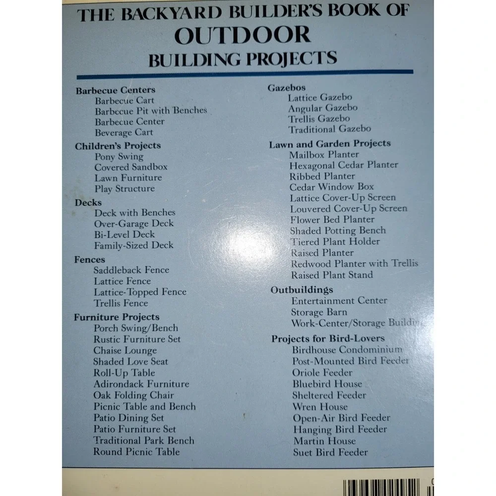 The Backyard Builder's Book‎ of Outdoor Building Projects Vintage 1987 Hardcover